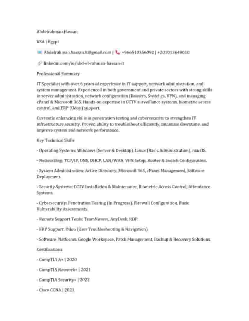 I am Abdulrahman Hassan, an IT specialist with more than 6 years of practical experience